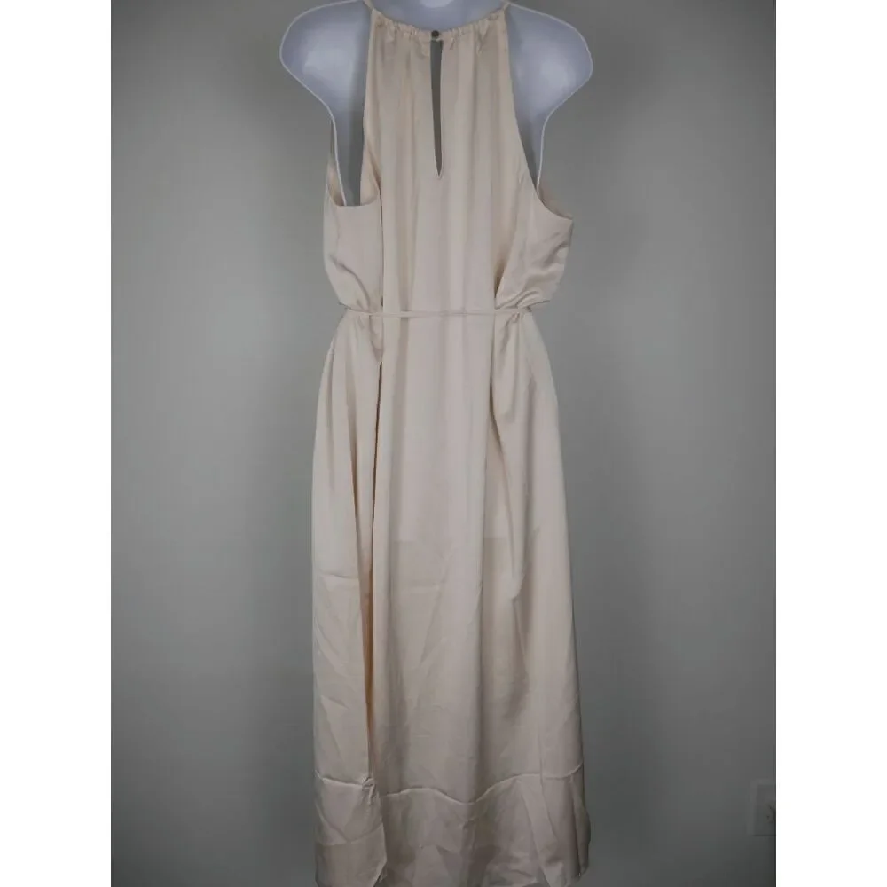 INC Women's Satin Crepe High Halter Neckline Waist Tie Midi Dress Size 16 - Picture 5 of 13